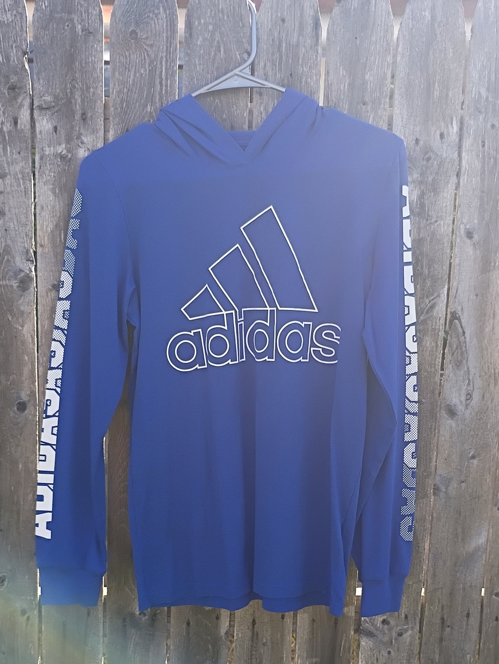 adidas Royal Blue Hooded Long Sleeve Top with White Logo